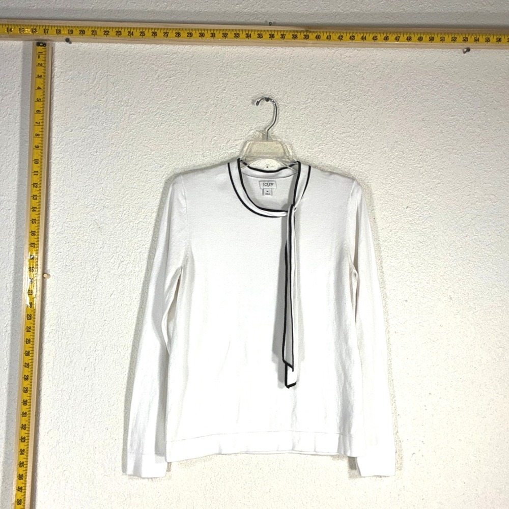 J.Crew Womens White Cotton Tipped Tie Neck Sweater BS886 FA23 Medium
